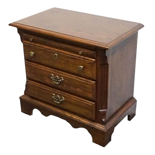 STANLEY FURNITURE Solid Oak Rustic Early American 27" Three Drawer Nightstand 3413-80 25" High 27" Wide 16.5" Deep We...