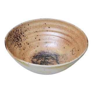 Vintage Studio Pottery Raku Horsehair Large Decorative Bowl For Sale