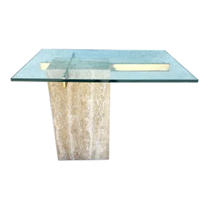 Travertine Side Table Marble Glass by Artedi