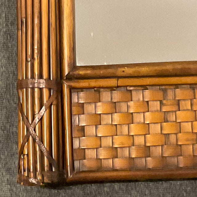 1970s Vintage Coastal Boho Chic Faux Wicker-Bamboo Wall Mirror. For Sale - Image 10 of 17