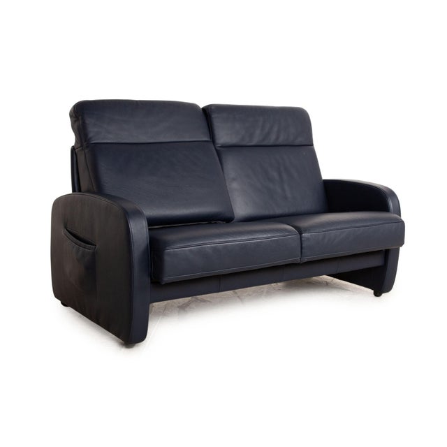 Leather Three Seater Blue & Black Sofa from Musterring For Sale - Image 6 of 15
