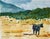 Untitled 4 by Clyde Steadman | Watercolor on paper of a cow in a landscape with hills For Sale