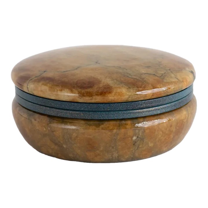 Vintage Round Alabaster Jewelry Box | Chairish