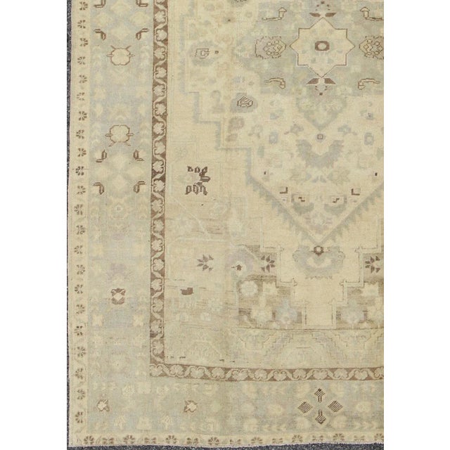 Mid 20th Century Vintage Turkish Oushak With Blue Gray, Brown, Cream For Sale - Image 10 of 12