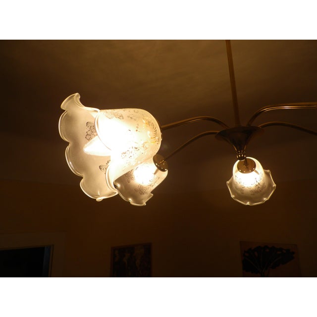 Gold-Plated Metal Chandelier with Opaque Glass Shade, 1960s For Sale - Image 15 of 18