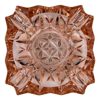 Vintage French Peach-Pink Diamond-Cut Glass Ashtray, 1950s For Sale