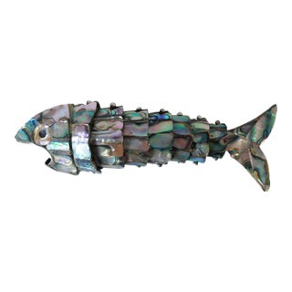 Vintage Articulated Fish Abalone Shell Bottle Opener For Sale