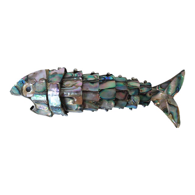 Vintage Articulated Fish Abalone Shell Bottle Opener For Sale
