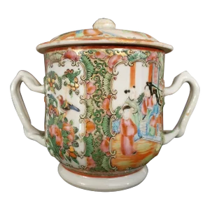 Antique Chinese Porcelain Rose Medallion Covered Jar