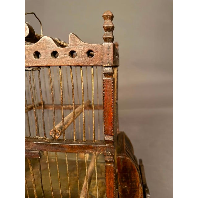 Oxblood Red French Folk Art Finch Bird Cage in Fruitwood & Steel, Circa 1890 For Sale - Image 8 of 14