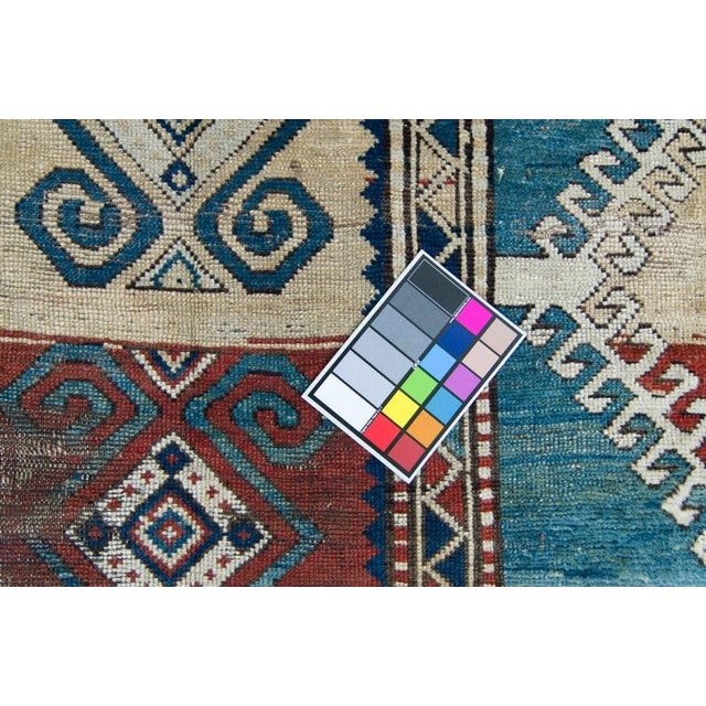 1890s Borchelu Bordjalou Rug Abrush Hand-Knotted Kazak Medallions Blue Wool Pile Rug - 4’11” X 7’4” For Sale In Los Angeles - Image 6 of 10
