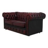 Chesterfield Tufted Leather English Loveseat For Sale