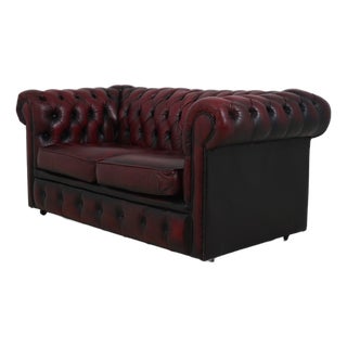 Chesterfield Tufted Leather English Loveseat For Sale