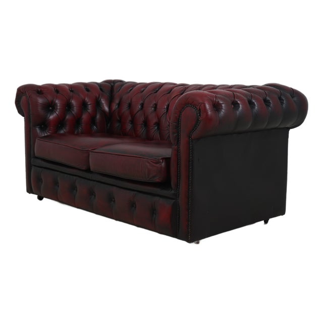 Chesterfield Tufted Leather English Loveseat For Sale