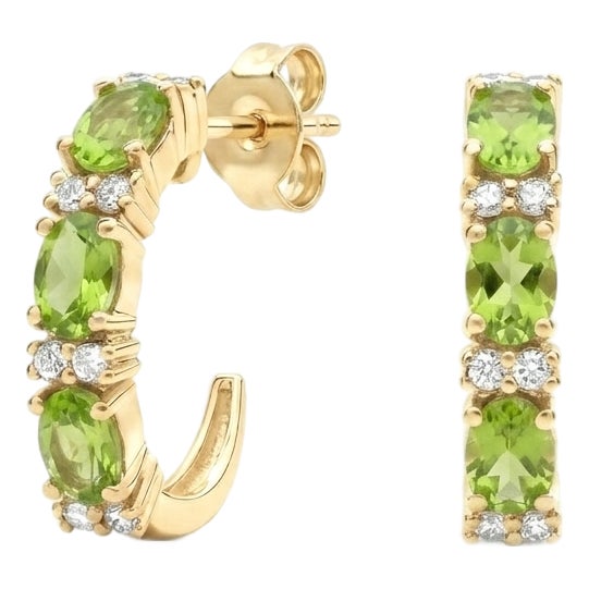 Natural Peridot Huggies Hoops | August Birthstone Earrings | 925 Silver Handmade Studs, A Pair For Sale