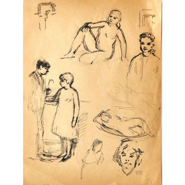 Jacques Hirtz, Figures, Pen Drawing, Mid-20th Century For Sale - Image 3 of 3