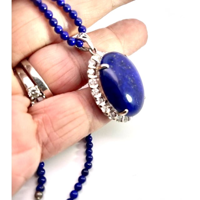 Lapis Pendant With Lapis Bead Chain For Sale - Image 4 of 7