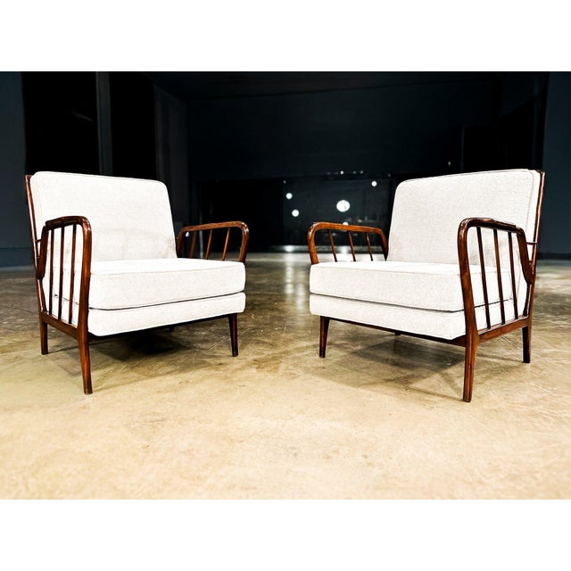 Mid-Century Brazilian Armchairs by Rino Levi, Hardwood & Boucle, 1960s For Sale - Image 12 of 16