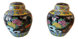Asian Twin Cloisonne Ginger Pots