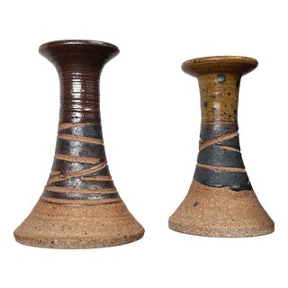 Mid-Century Modern Danish Studio Pottery Candleholders by Tue Poulsen for Tue Keramik, 1960s, Set of 2 For Sale