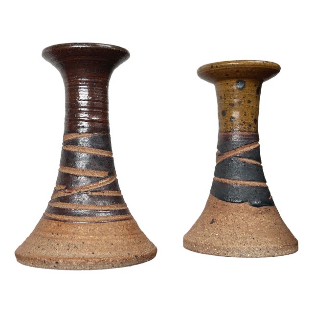 Mid-Century Modern Danish Studio Pottery Candleholders by Tue Poulsen for Tue Keramik, 1960s, Set of 2 For Sale