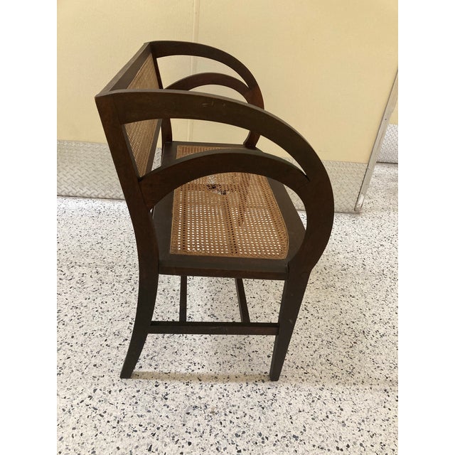 Early 20th Century Rare Form Art Deco Arts and Crafts Period Settee Bench and Chair Set With Caned Seats and Backs For Sale - Image 4 of 12