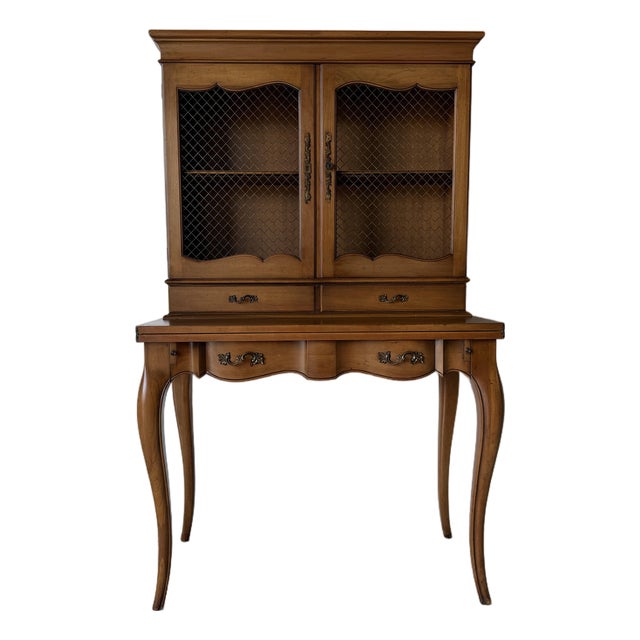 Vintage Weiman French Provincial Louis XV-Style Secretary Desk With Bookcase Hutch For Sale