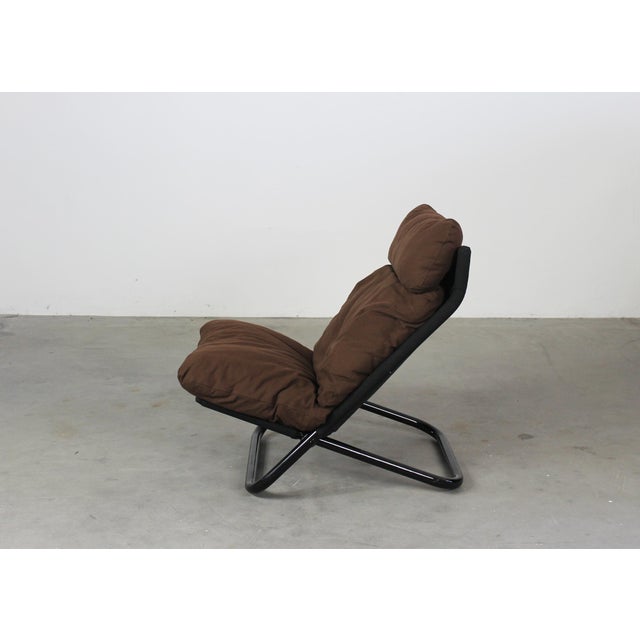 Arflex Marcello Cuneo High Backrest Cross Chair in Steel and Brown Fabric from Arflex, 1970s For Sale - Image 4 of 8