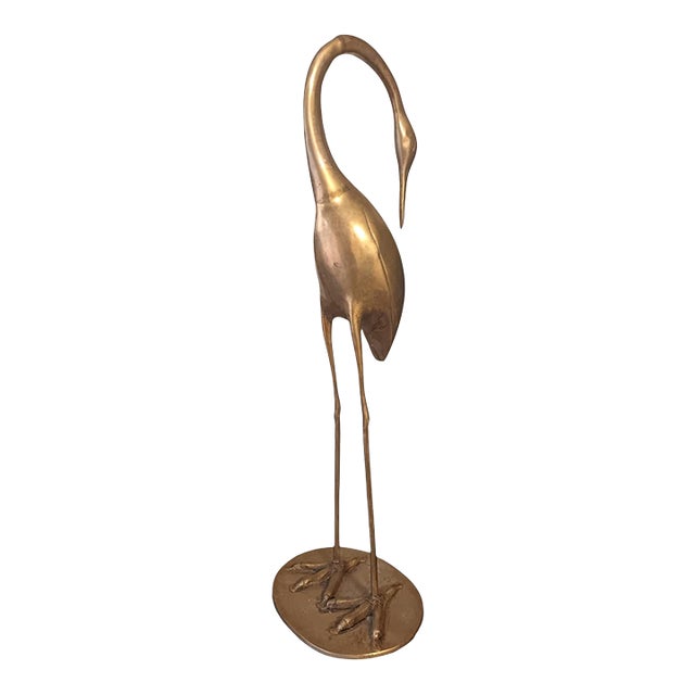 Large Mid-Century Modern Brass Crane Sculpture For Sale