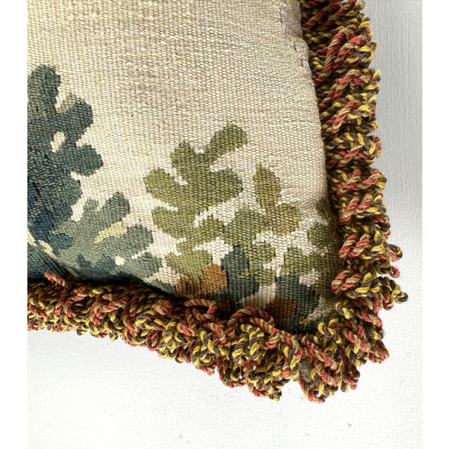 Textile Vintage Hand Woven Aubusson Tapestry Pillow For Sale - Image 7 of 8