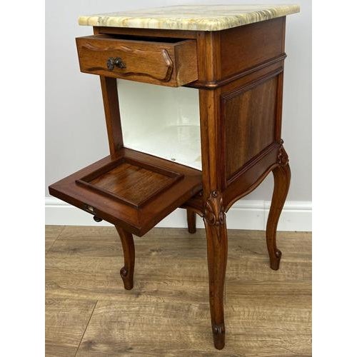 French Bedside Tables in Walnut with Marble Top, Set of 2 For Sale - Image 11 of 18