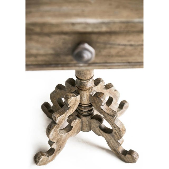 Wood Rustic Oak French Country Pedestal Side Table For Sale - Image 7 of 9