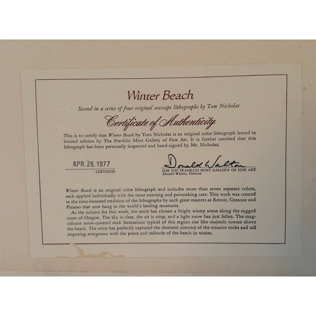 1977 Tom Nicholas Signed Coastal Lithographs, “Monterey Beach” & “Winter Beach” — Set of 2 For Sale - Image 9 of 12