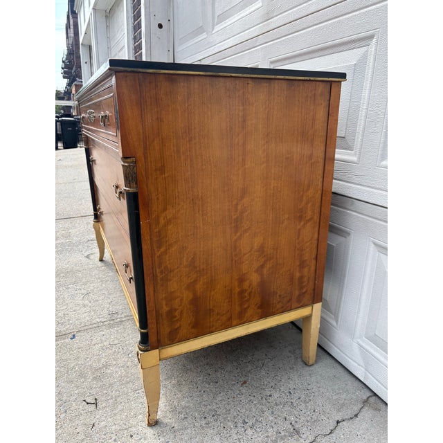 Traditional Vintage Neoclassical Empire Revival Brass Mounted Chest of Drawers With Ebonized Columns For Sale - Image 3 of 12