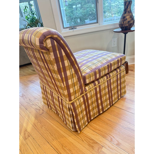 Pair of Baker Furniture Slipper Chairs in Plaid Upholstery For Sale - Image 11 of 16