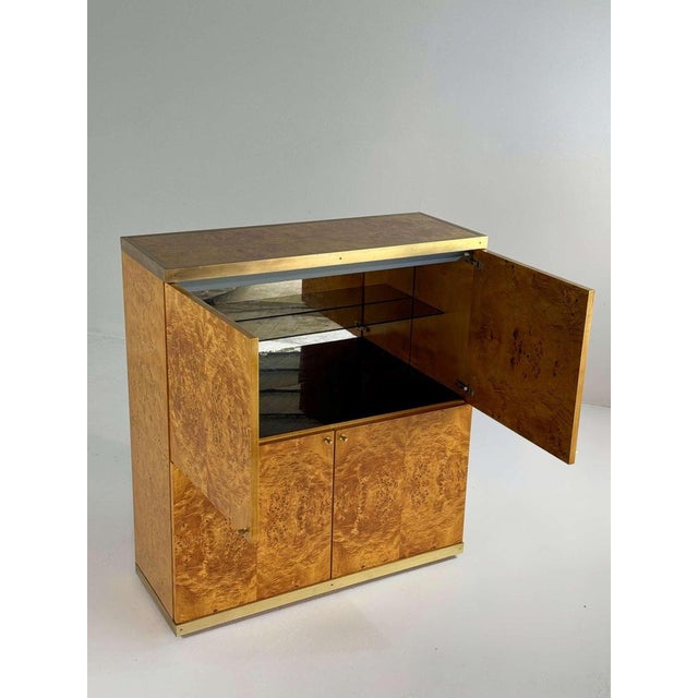 Exclusive Lacquered Burlwood and Brass Bar Cabinet, 1970s For Sale - Image 6 of 15