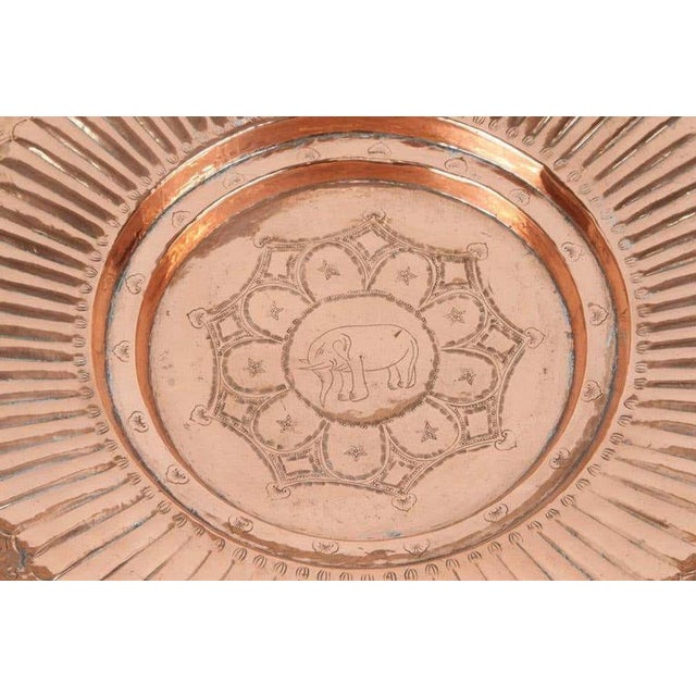 Antique Hand-Hammered Copper Tray, Geometric Design, India, 1940s For Sale - Image 10 of 11
