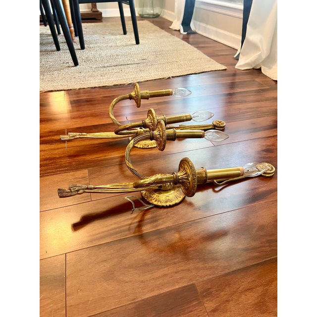 Vintage French Gilt Bronze 2-Light Rope and Tassel Wall Sconces, Louis XVI Style - a Pair For Sale - Image 10 of 12