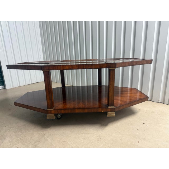 Vintage Euro Style Two-Tiered Octagonal Eglomisé Mahogany Cocktail / Coffee Table For Sale In Mobile - Image 6 of 11