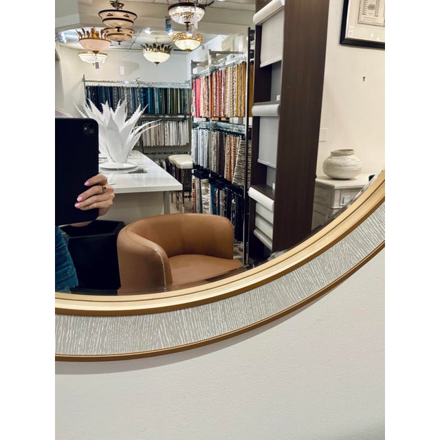 Modern Modern Gray Cerused Oak and Satin Brass Wall Mirror For Sale - Image 3 of 3