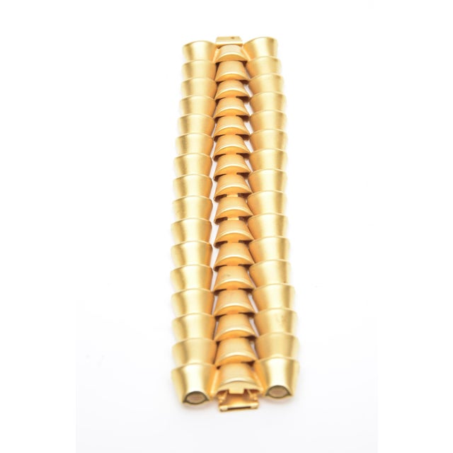 1980s Vintage Sculptural Gold Plated 3 Row Cuff Bracelet by Marcy Feld, 1980's For Sale - Image 5 of 10