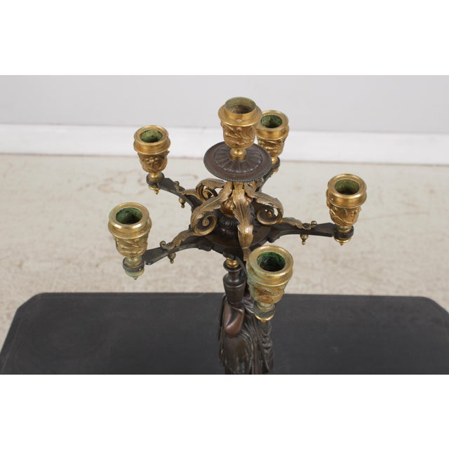 19th Century Pair of 19th Century French Empire Bronze Figural Candelabras For Sale - Image 5 of 13