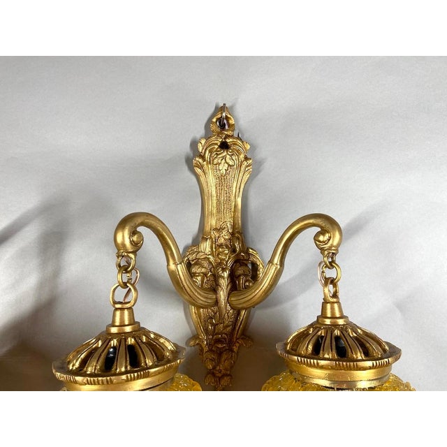 French 1980s French Louis XVI Gold Bronze Crystal Wall Lamps/ Sconces -Pair For Sale - Image 3 of 14