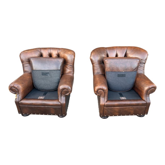 1960s Tufted Leather Churchill Lounge Chairs With Nailhead Trim & Rich Patina - A Pair For Sale - Image 15 of 15