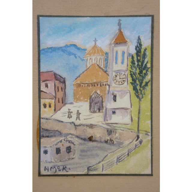 Mid Century Helen McRae European Architectural Watercolor Landscape Paintings - Set of 4 For Sale - Image 10 of 11