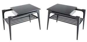 1960s Mid-Century Modern Black Ebonised One Drawer End Tables - a Pair