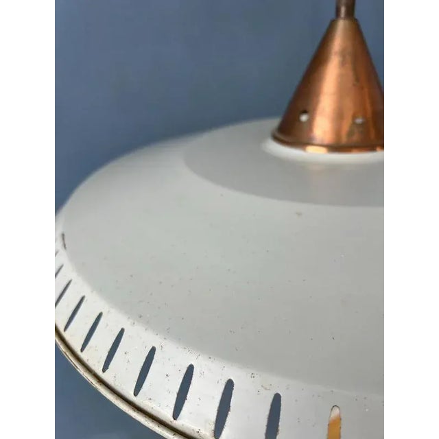Vintage Enamel Opaline Glass Pendant Lamp from Louis Kalff For Sale - Image 9 of 11
