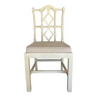 1950s Vintage Chinese Chippendale White Dining Chair For Sale
