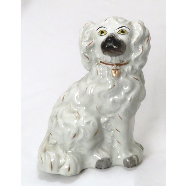 Antique White Nice Small Size Original Matched Pair of Antique English Staffordshire Pottery Dogs / Spaniels - Circa 1870s For Sale - Image 8 of 13