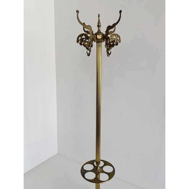 Gold Vintage Italian Brass Hall Tree Coat Rack with Umbrella Stand, 1960s For Sale - Image 8 of 18